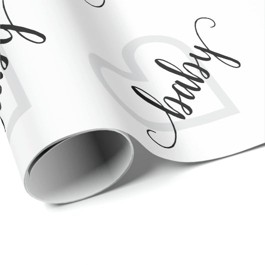 Baby Heart | Modern Black Simple Blüh Script Geschenkpapier (Rolleneckpunkt)
