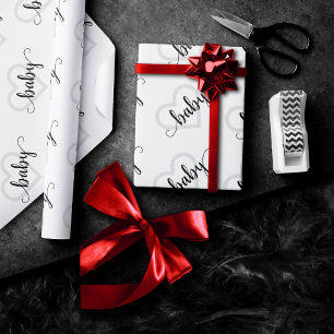 Baby Heart   Modern Black Simple Blüh Script Geschenkpapier
