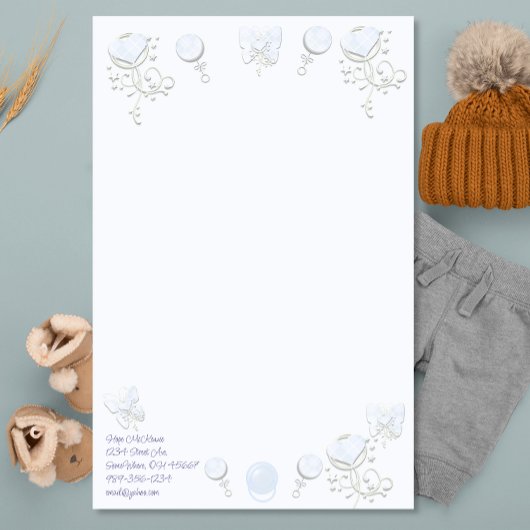 Baby Heart Rattle Pale Baby Tinted Blue Briefpapier