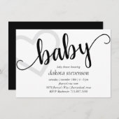 Baby Heart | Schwarz-Script-Dusche oder -Anzeige Einladung (Vorne/Hinten)