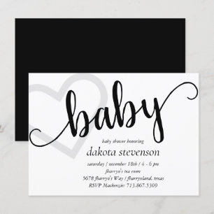 Baby Heart   Schwarz-Script-Dusche oder -Anzeige Einladung