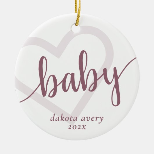 Baby Heart | Wüste Rose Taupe Blühte Custom Keramik Ornament (Vorne)