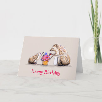 Baby Hedgehog with beetle Birthday cake Karte