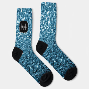 Baby hellblaues falsches Glitter Funkeln Monogramm Socken