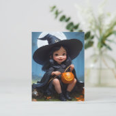 Baby Hexe Halloween Postkarte (Stehend Vorderseite)
