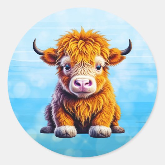 Baby Highland Cow Adorable Ai Art Runder Aufkleber (Vorderseite)