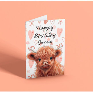 Baby Highland Cow Birthday Individuelle Name Karte