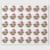 Baby Highland Cow mit Weihnachtsmannmütze Geschenkpapier (Flach)