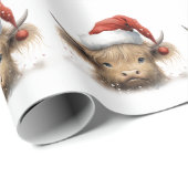 Baby Highland Cow mit Weihnachtsmannmütze Geschenkpapier (Rolleneckpunkt)