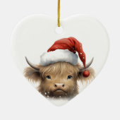 Baby Highland Cow mit Weihnachtsmannmütze Keramik Ornament (Hinten)