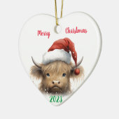 Baby Highland Cow mit Weihnachtsmannmütze Keramik Ornament (Links)
