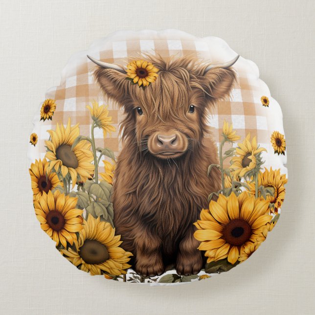 Baby Highland Cow Round Pillow Rundes Kissen (Vorderseite)