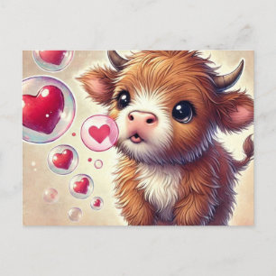 Baby Highland Cow Valentine mit Blasen Postkarte