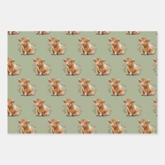 Baby Highland Cow Wrapping Paper Sheets Geschenkpapier Set (Vorderseite 2)