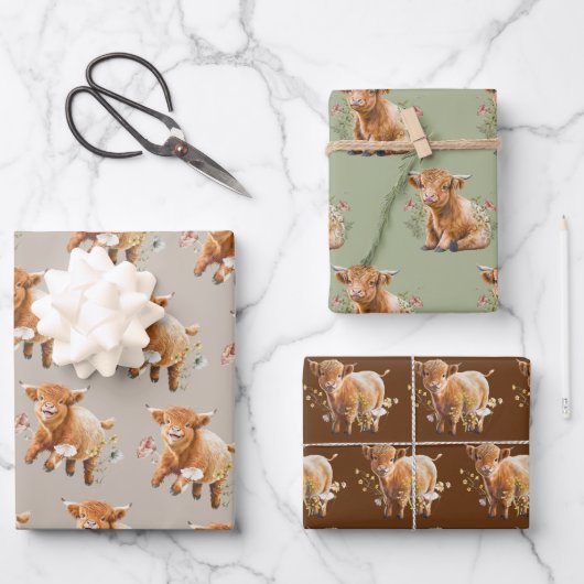 Baby Highland Cow Wrapping Paper Sheets Geschenkpapier Set (Vorderseite)
