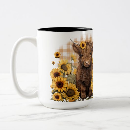 Baby Highland Cows in Sunflowers Keramik Tasse (Links)