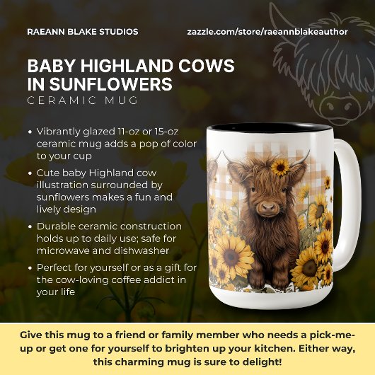 Baby Highland Cows in Sunflowers Keramik Tasse