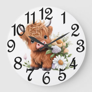 Baby Highland Kalb  Große Wanduhr