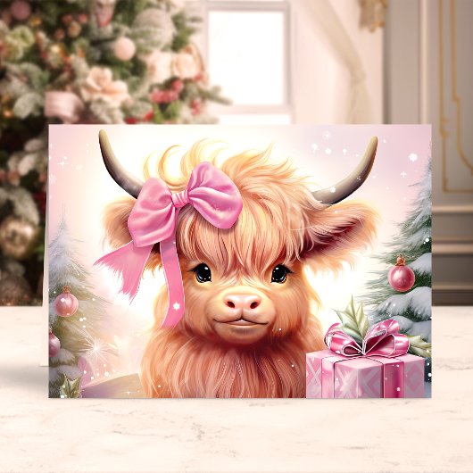 Baby Highland Kuh mit Pink Bow Weihnachten