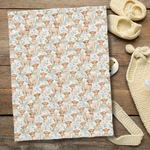 Baby Highland Kuh Pastell Blumen Kinderzimmer  Fleecedecke