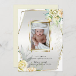 Baby | Hinzufügen von Foto Yellow Roses Gold Frame Einladung