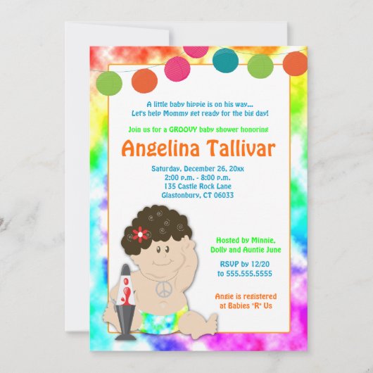 Baby Hippie 60er 70er Groovy Baby Shower Einladung (Vorderseite)