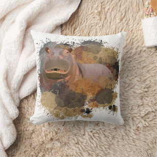 Baby Hippo Abstrakt Paint Spritzer Wildlife Kissen