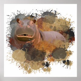 Baby Hippo Abstrakt Paint Spritzer Wildlife Poster