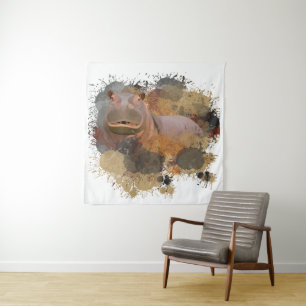 Baby Hippo Abstrakt Paint Spritzer Wildlife Wandteppich