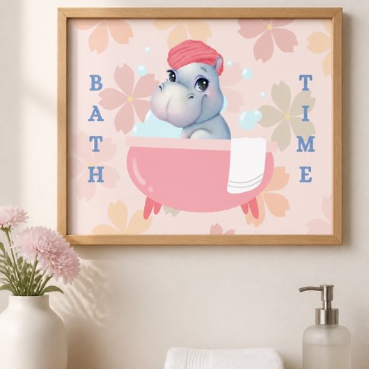 Baby Hippo Bath Time Poster