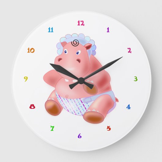 Baby Hippo Clock Große Wanduhr (Vorderseite)