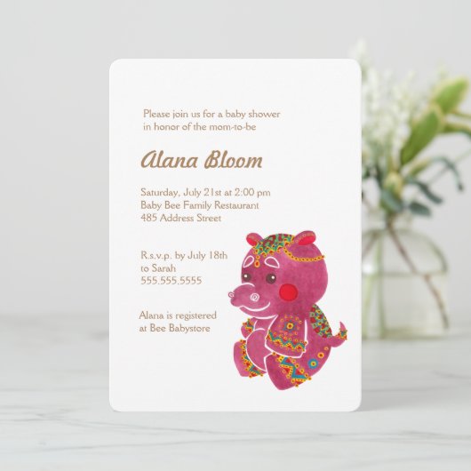 Baby Hippo Einladung (Stehend Vorderseite)