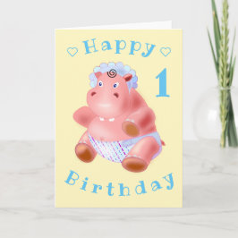 Baby Hippo Funny Birthday Card - individuell anpas Karte