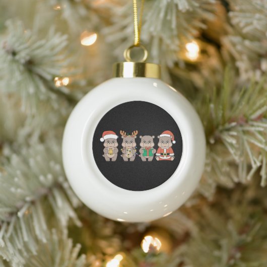 Baby Hippo Moo Deng Weihnachten Keramik Kugel-Ornament (Baum)