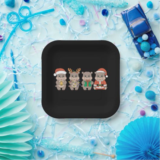 Baby Hippo Moo Deng Weihnachten Pappteller (Party)