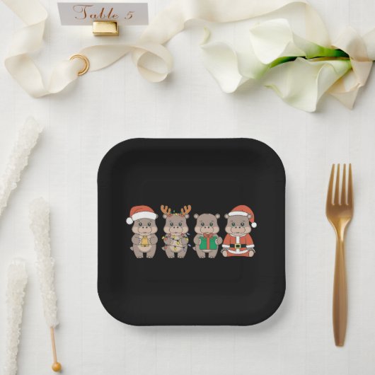 Baby Hippo Moo Deng Weihnachten Pappteller (Hochzeit)
