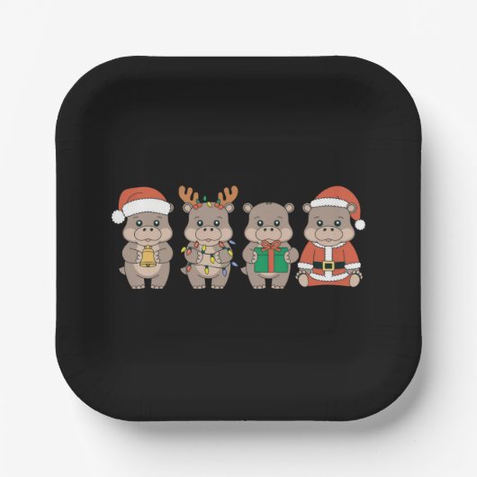 Baby Hippo Moo Deng Weihnachten Pappteller (Vorderseite)
