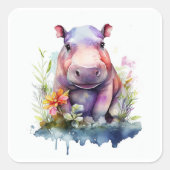 Baby Hippo Square Sticker (Vorderseite)