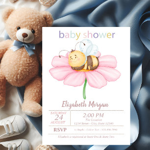 Baby Honey Bee Blumen Punkte Baby Shower  Einladung