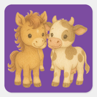 Baby Horse and Baby Cow Quadratischer Aufkleber
