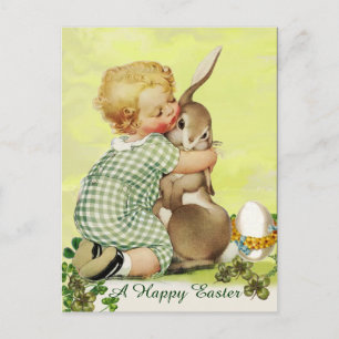 BABY HUGGING EASTER BUNNY FEIERTAGSPOSTKARTE