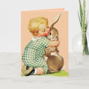 BABY HUGGING EASTER BUNNY, Pink Feiertagskarte