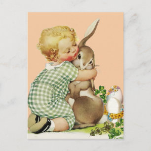 BABY HUGGING EASTER BUNNY, Pink Feiertagspostkarte