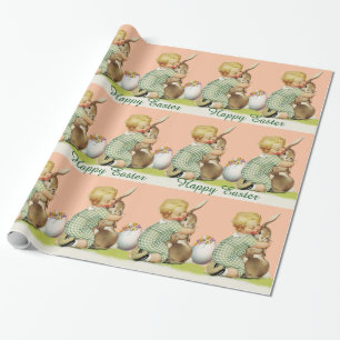BABY HUGGING EASTER BUNNY, Pink Geschenkpapier