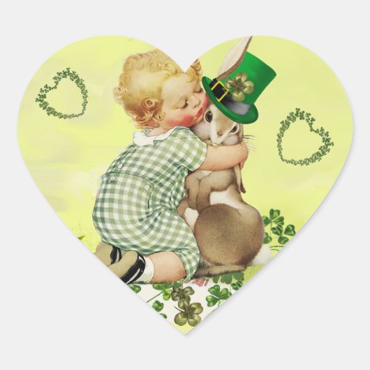 BABY HUGGING RABBIT HÖRT IRISH ST. PATRICK'S DAY Herz-Aufkleber (Vorderseite)