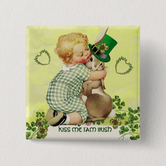 BABY HUGGING RABBIT IRISH ST. PATRICK'S DAY PARTY BUTTON (Vorderseite)