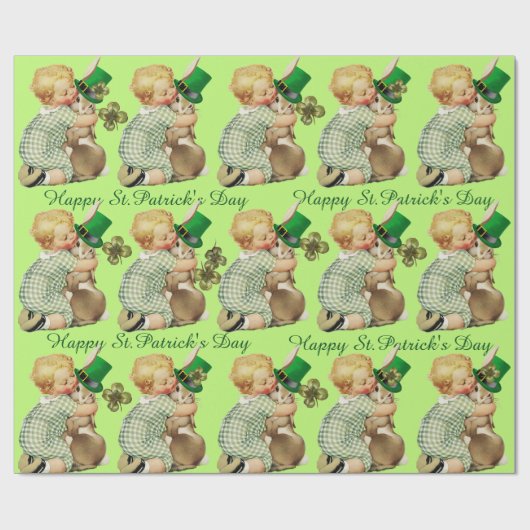 BABY HUGGING RABBIT IRISH ST. PATRICK'S DAY PARTY GESCHENKPAPIER (Flach)