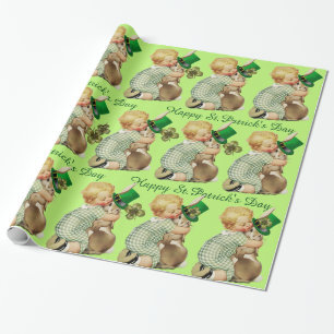 BABY HUGGING RABBIT IRISH ST. PATRICK'S DAY PARTY GESCHENKPAPIER
