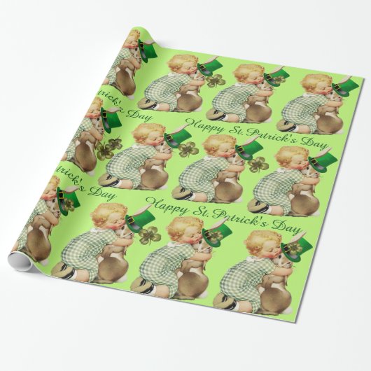 BABY HUGGING RABBIT IRISH ST. PATRICK'S DAY PARTY GESCHENKPAPIER (Ungerollt)