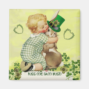 BABY HUGGING RABBIT IRISH ST. PATRICK'S DAY PARTY MAGNET